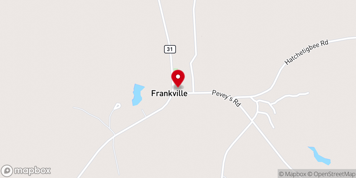 Map showing location of Frankville Church