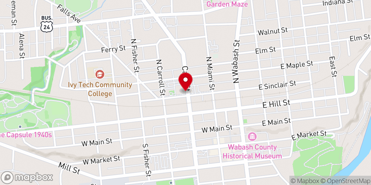 Map showing location of Wabash First United Methodist Church