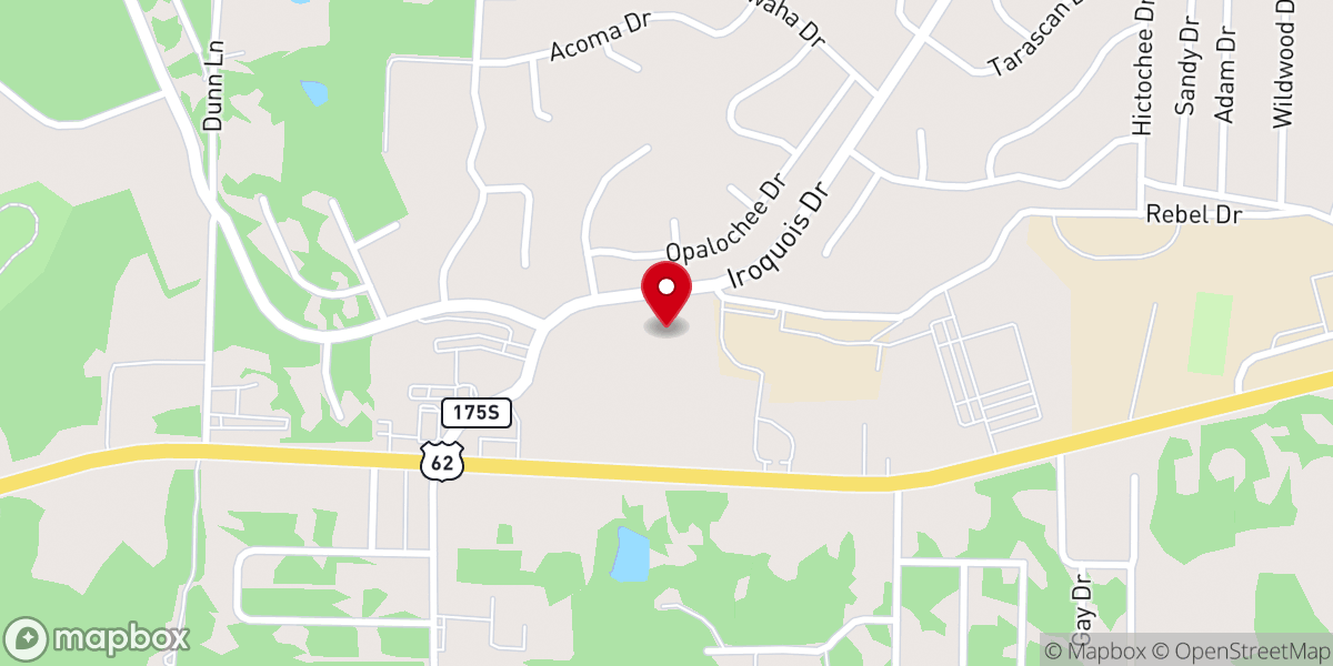 Map showing location of First Baptist Church of Cherokee Village