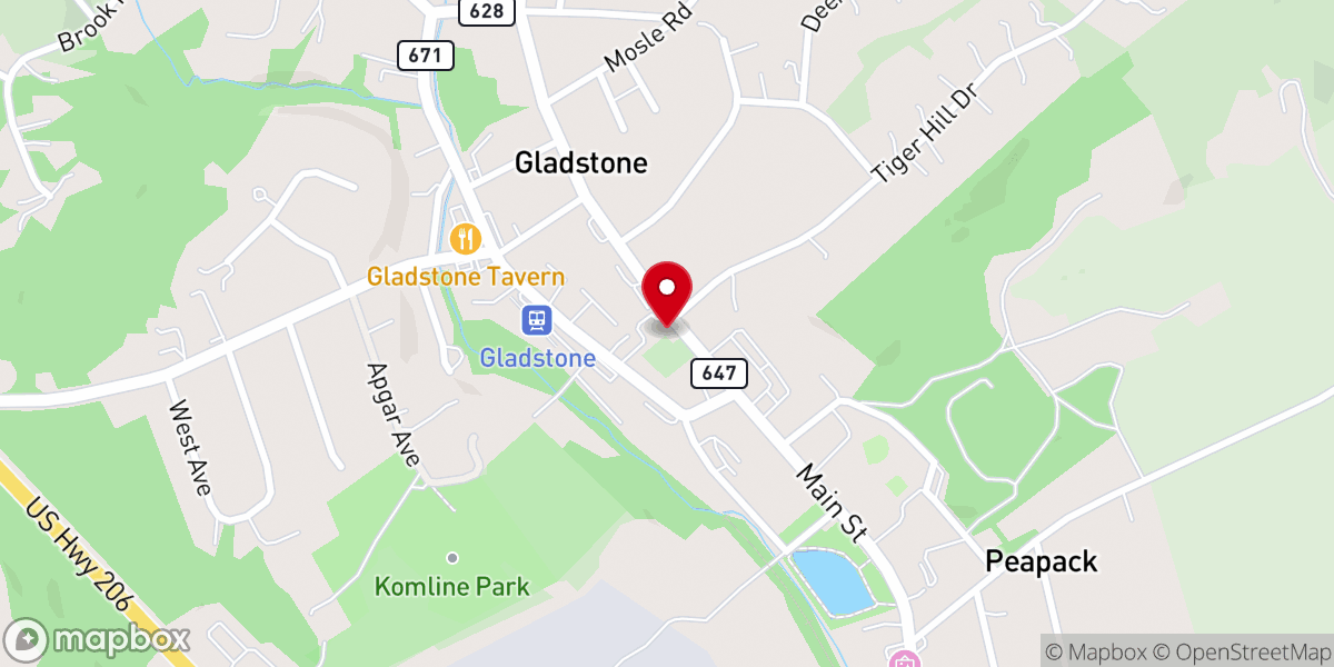 Map showing location of Peapack Reformed Church