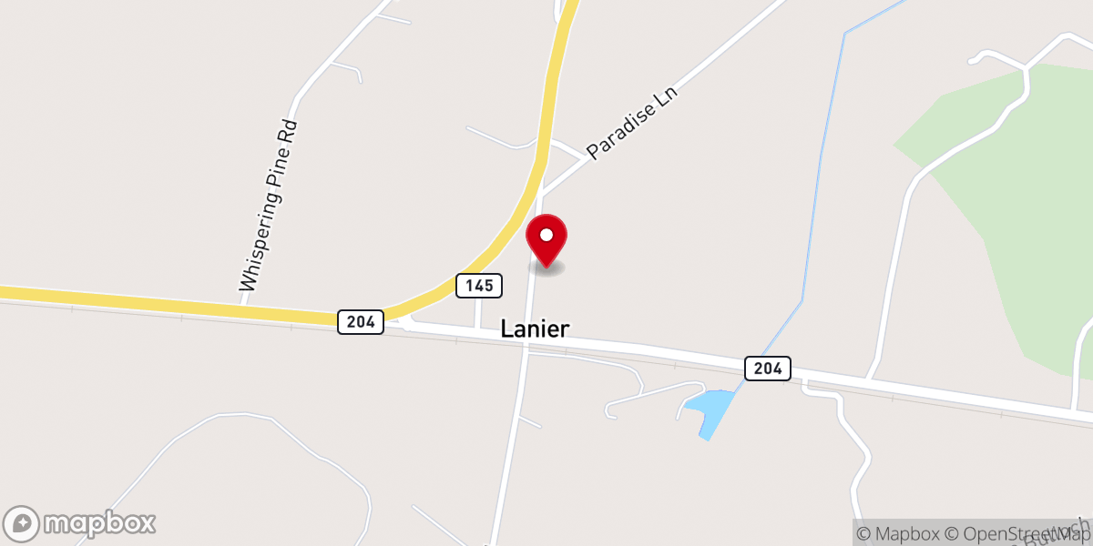 Map showing location of Lanier Church