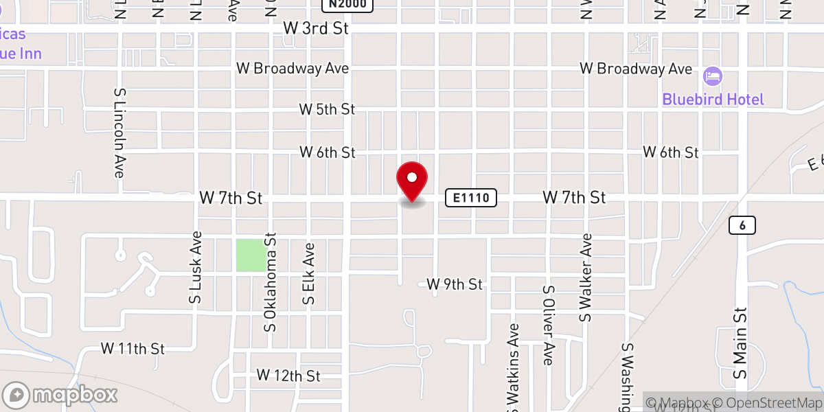 Map showing location of Elk City Indian Baptist Church