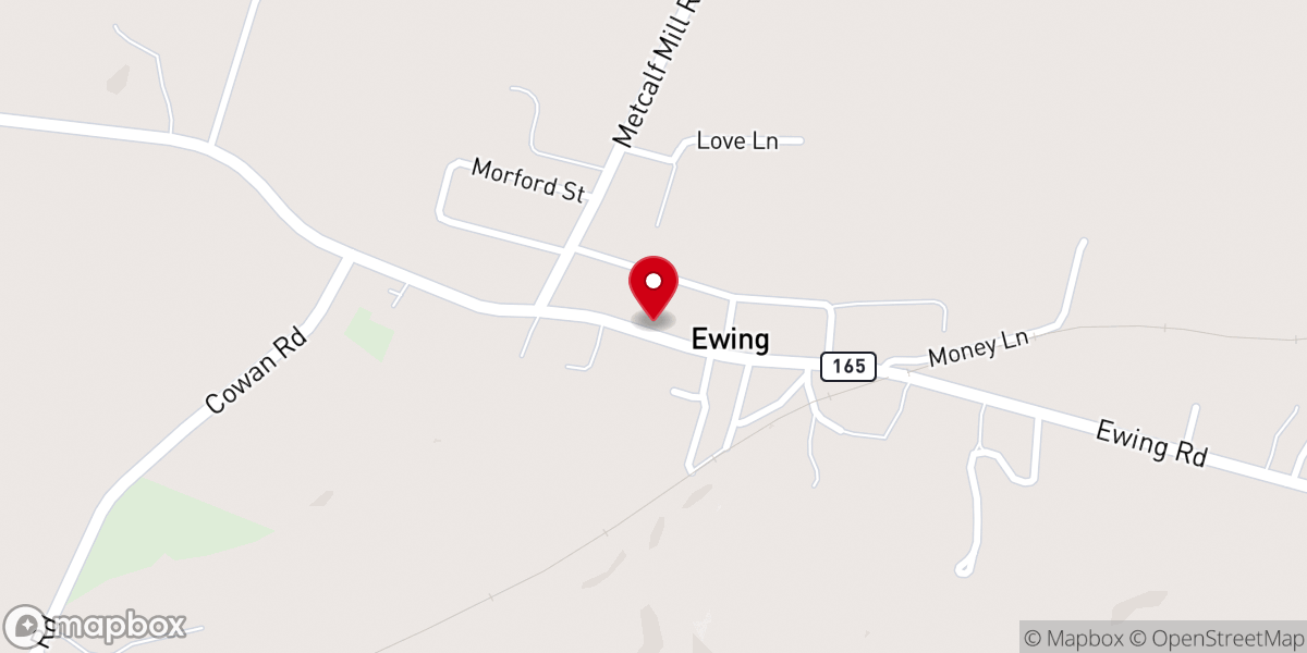 Map showing location of Ewing Baptist Church