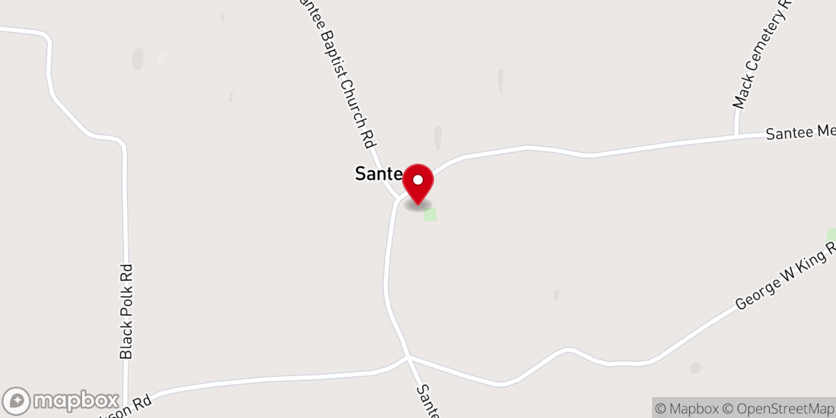 Map showing location of Santee Church