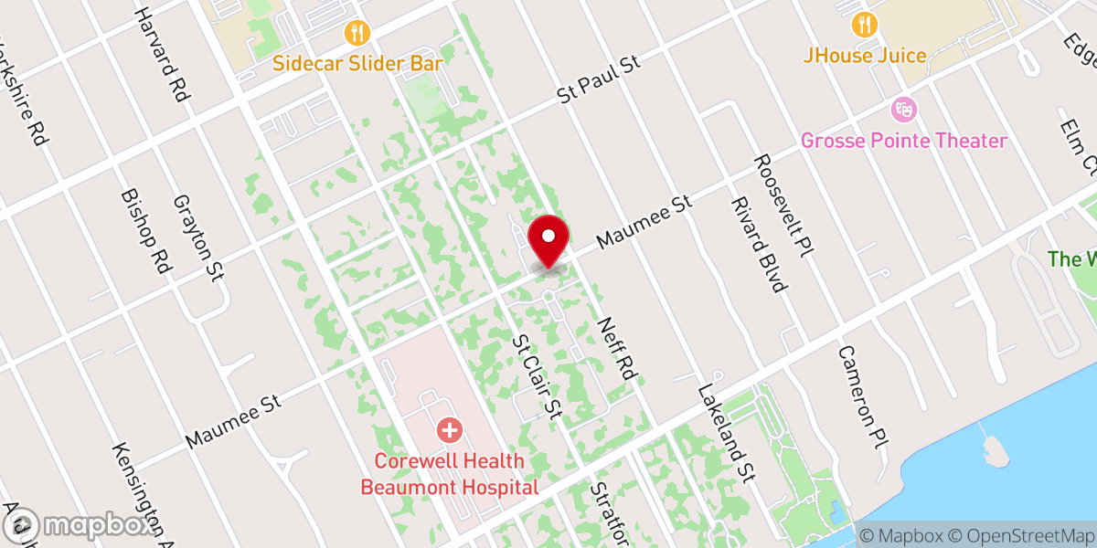 Map showing location of Grosse Pointe Unitarian Church