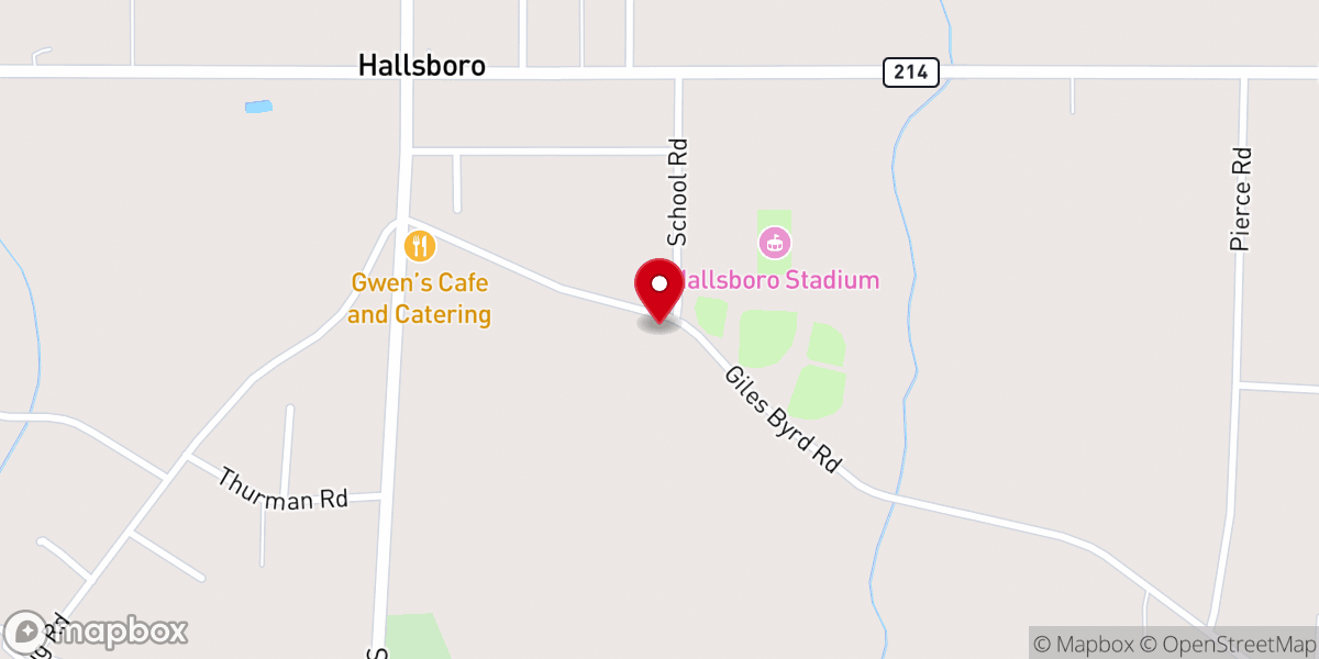 Map showing location of Hallsboro Church of God