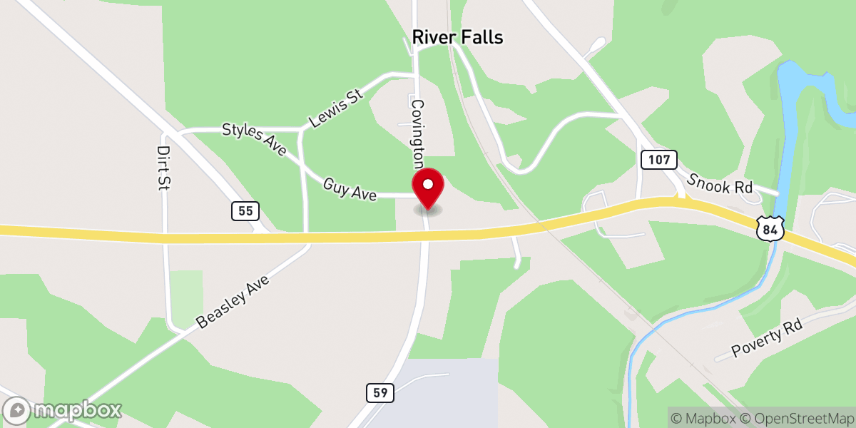 Map showing location of River Falls Baptist Church