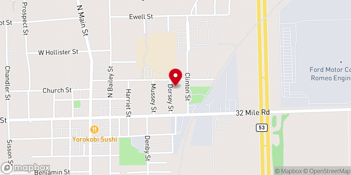 Map showing location of Second Baptist Church of Romeo