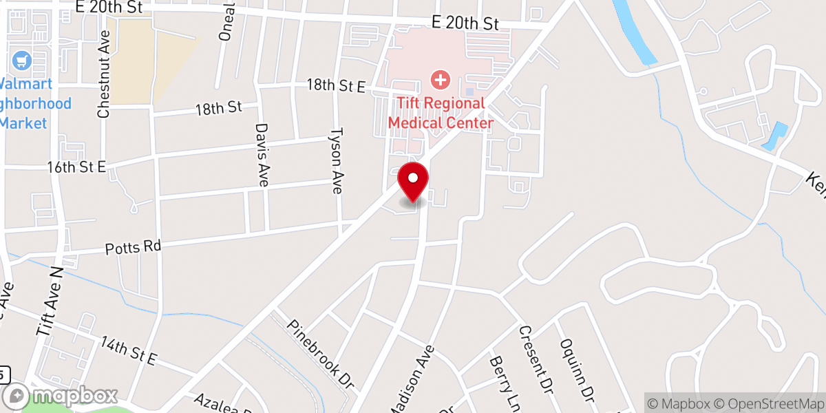 Map showing location of Eastside Baptist Church