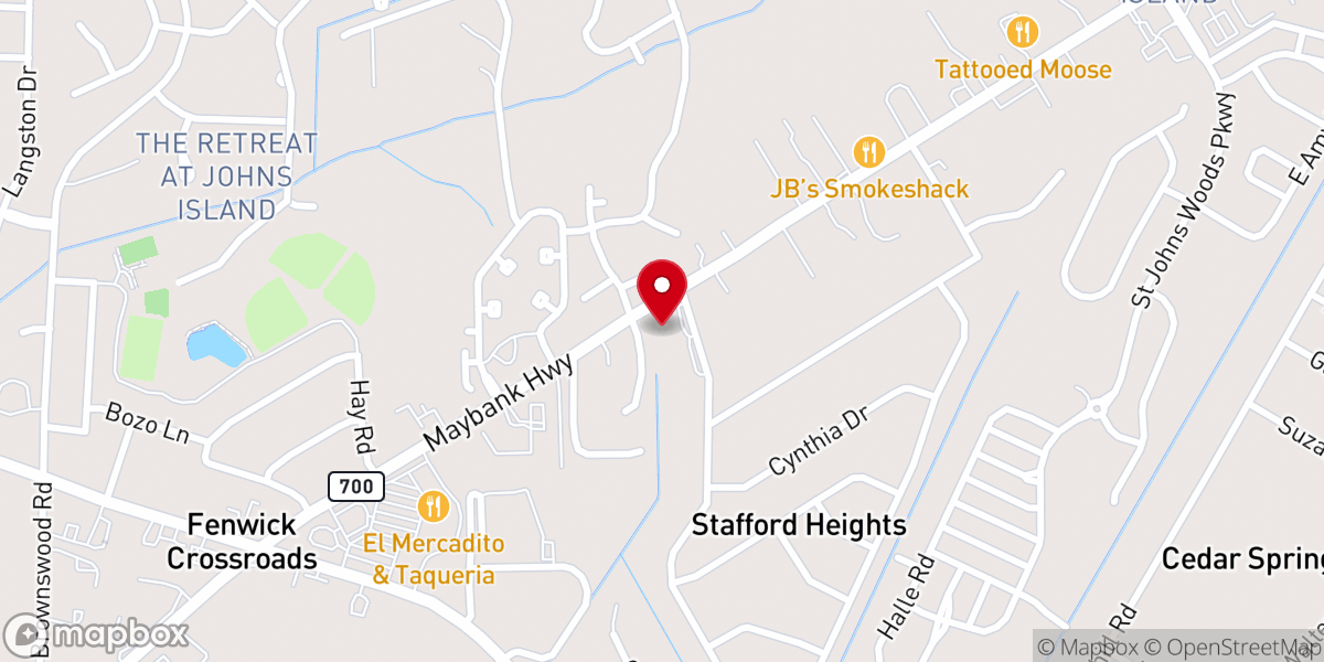 Map showing location of First Baptist Church of Johns Island