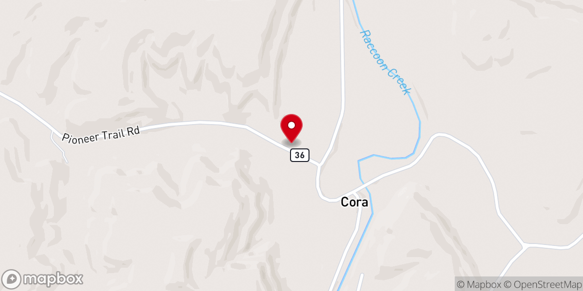 Map showing location of Cora Methodist Church