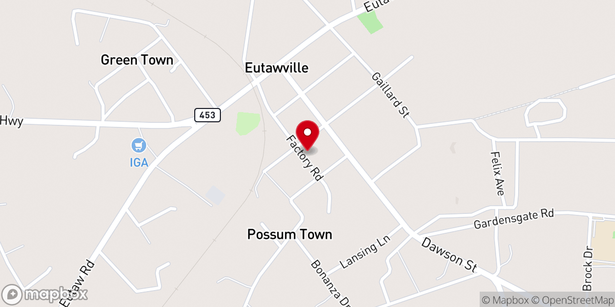 Map showing location of First Baptist Church of Eutawville