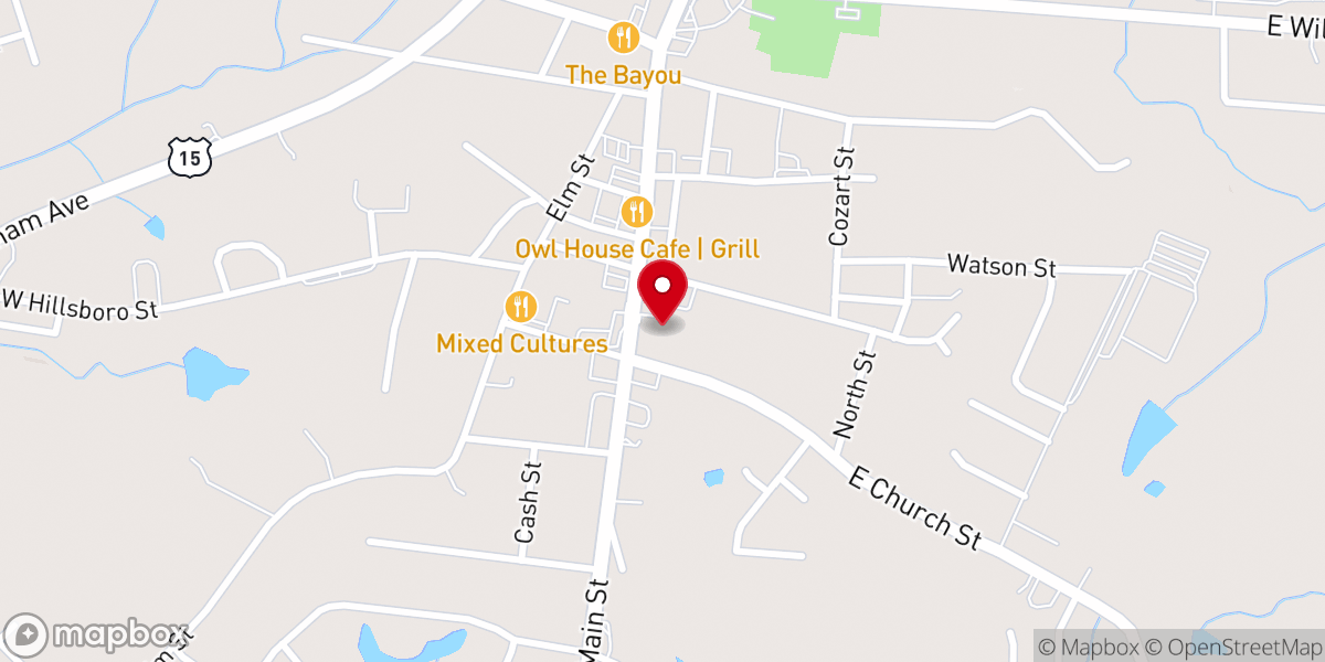Map showing location of First Baptist Church Creedmoor
