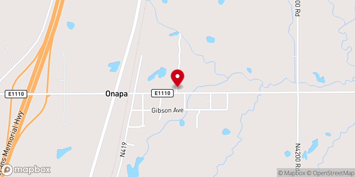 Map showing location of Onapa Baptist Church