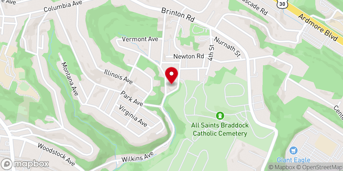 Map showing location of First Baptist Church-Braddock