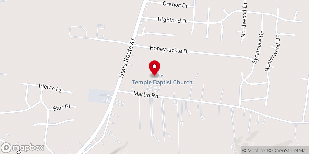 Map showing location of Temple Baptist Church