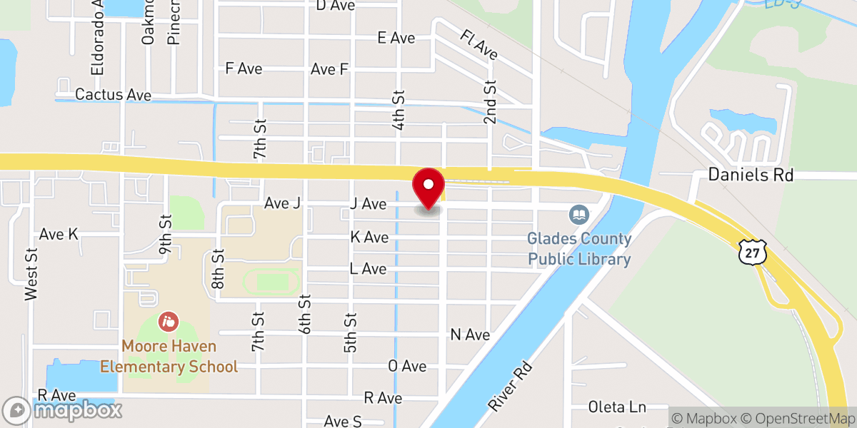 Map showing location of First Baptist Church of Moore Haven