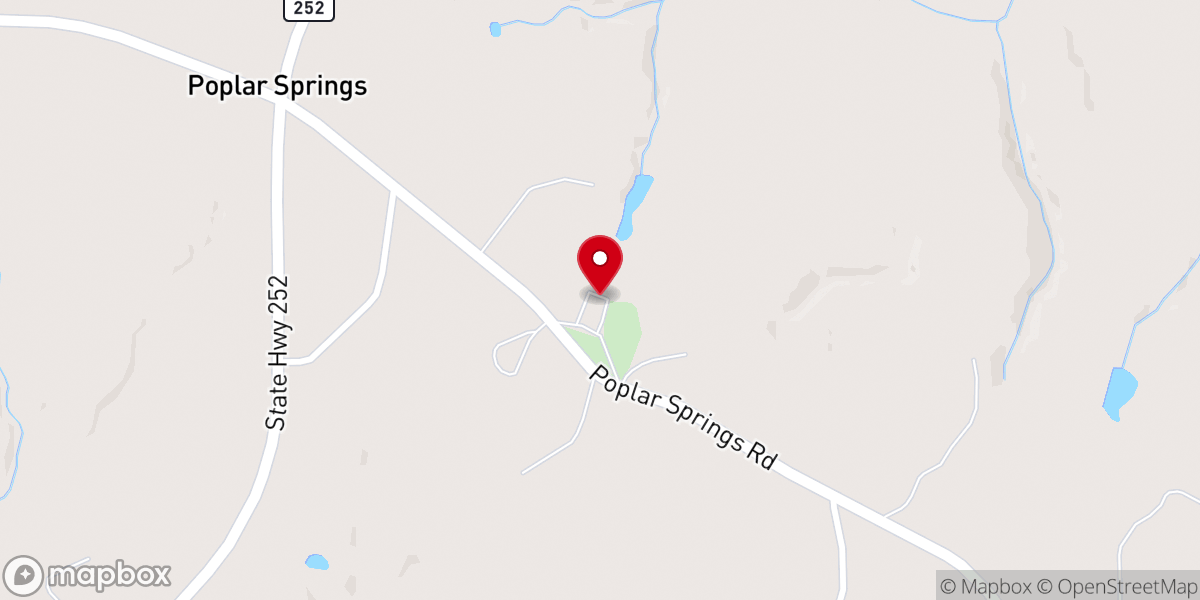 Map showing location of Poplar Springs Baptist Church