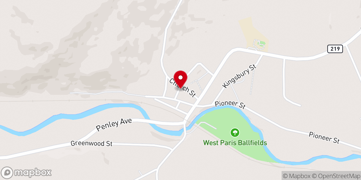 Map showing location of West Paris Baptist Church
