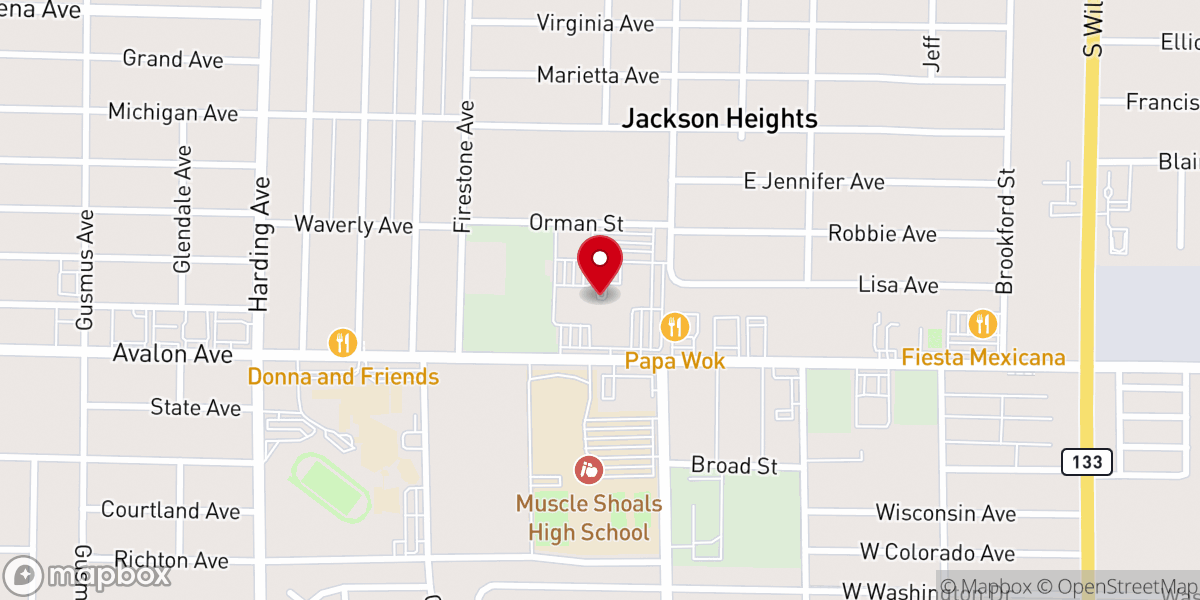 Map showing location of Grace Life Church of the Shoals