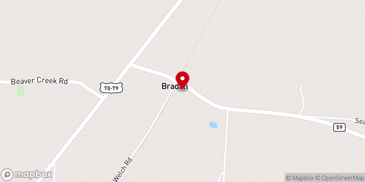 Map showing location of Braden Baptist Church