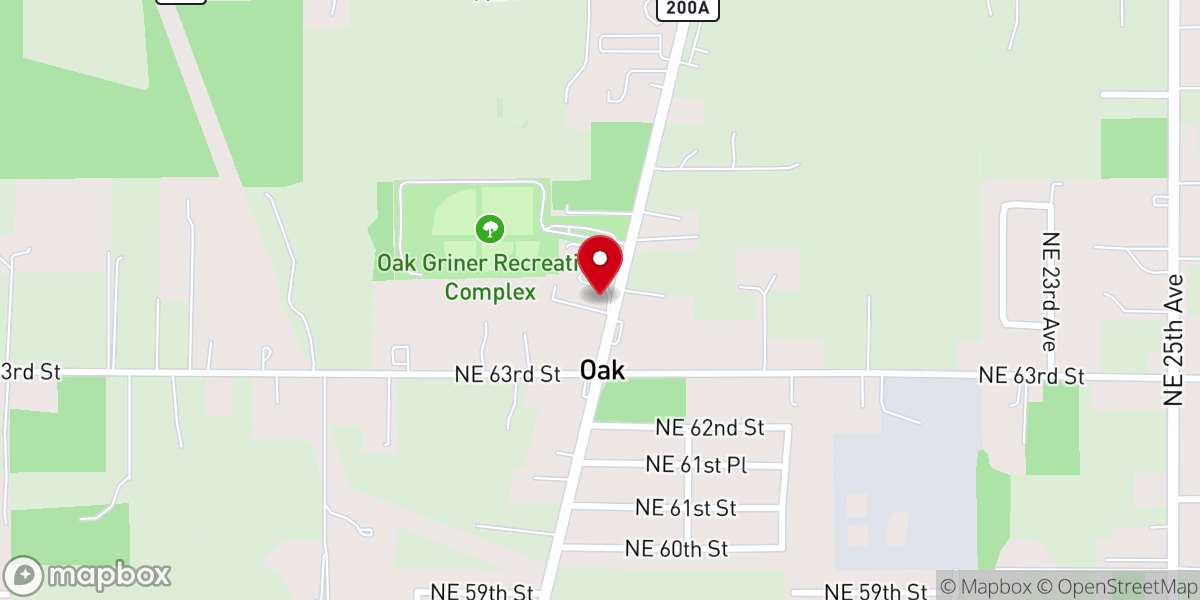 Map showing location of Oak-Griner Baptist Church
