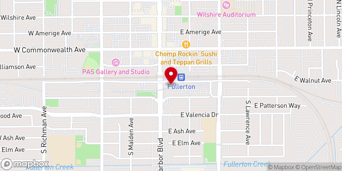 Map showing location of Vineyard Fullerton Church