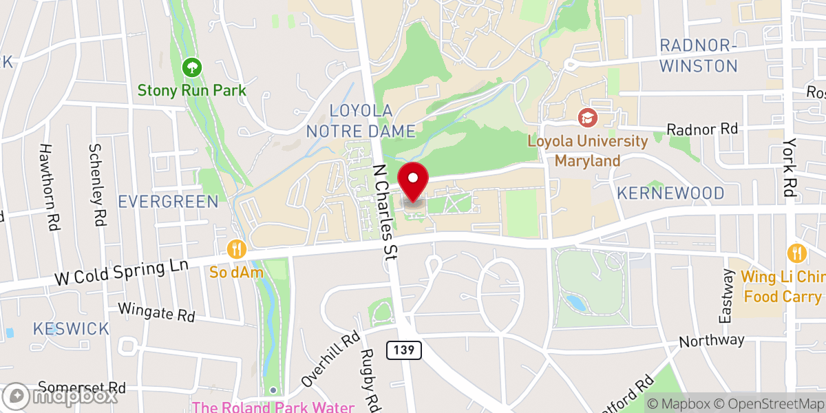 Map showing location of Loyola University Alumni Chapel, Baltimore, Maryland
