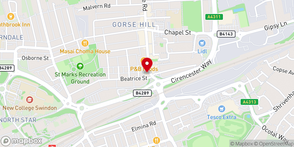 Map showing location of Community Baptist Revival Church