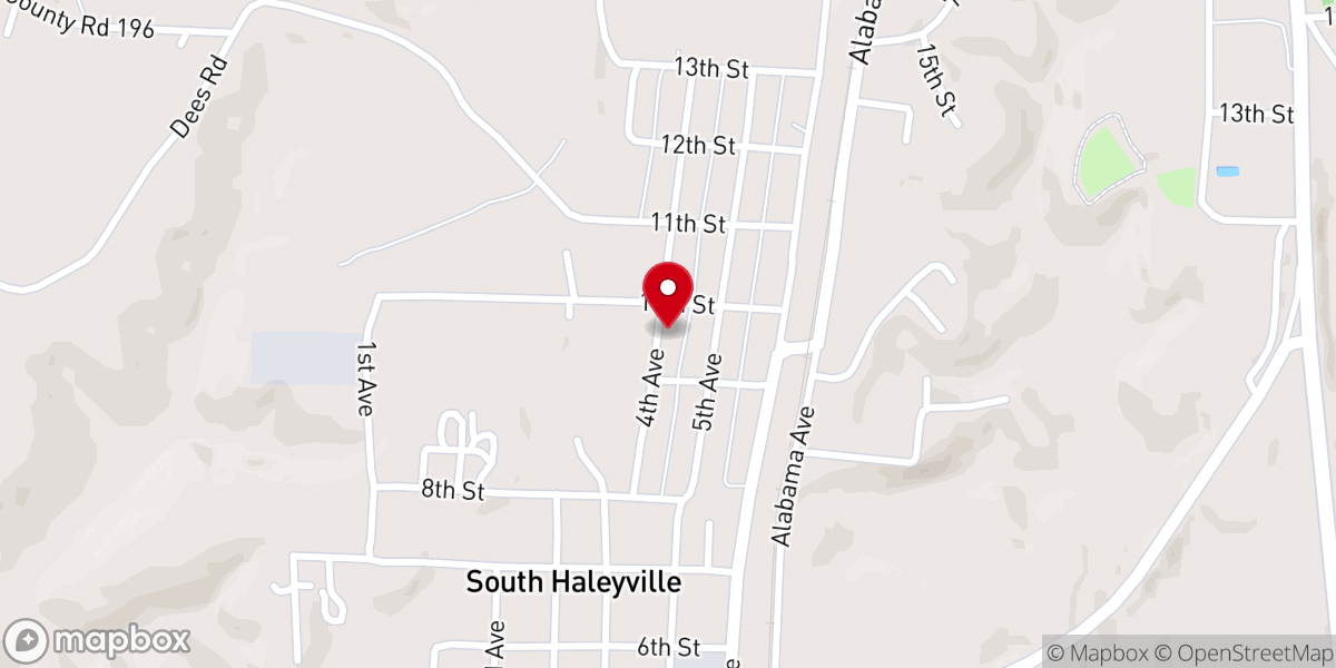 Map showing location of South Haleyville Missionary Baptist Church
