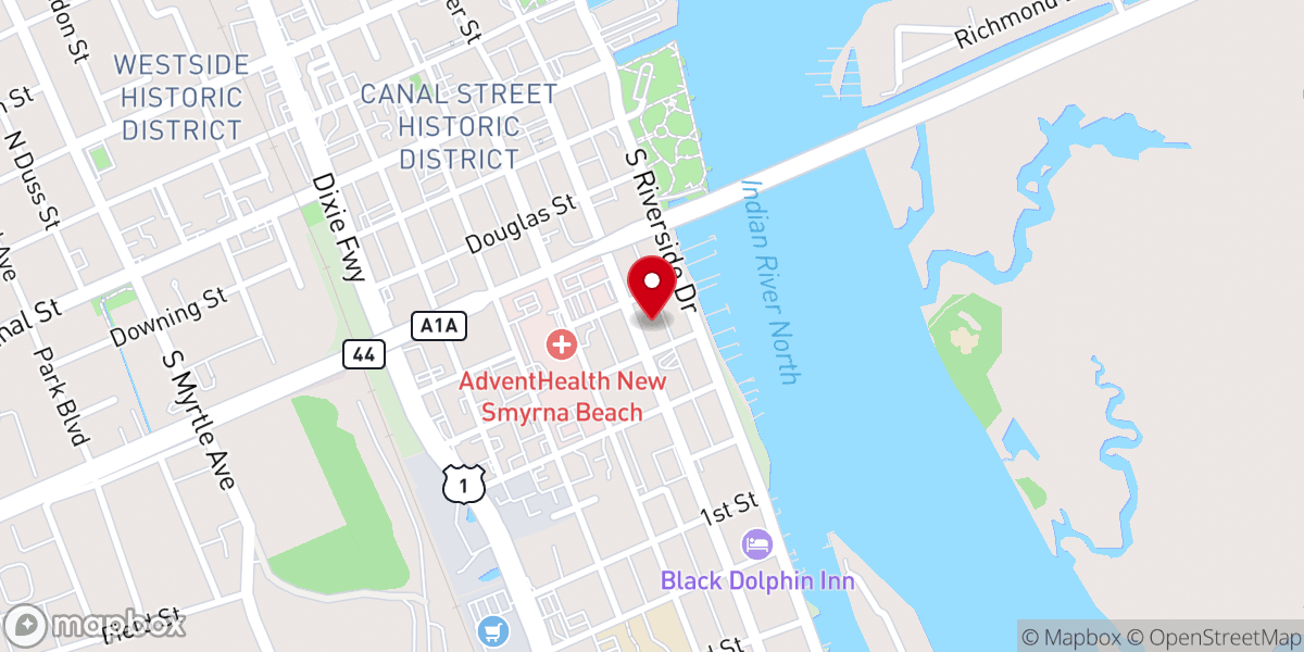 Map showing location of First Presbyterian Church New Smyrna Beach