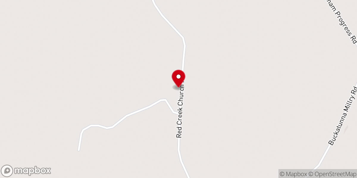 Map showing location of Red Creek Church