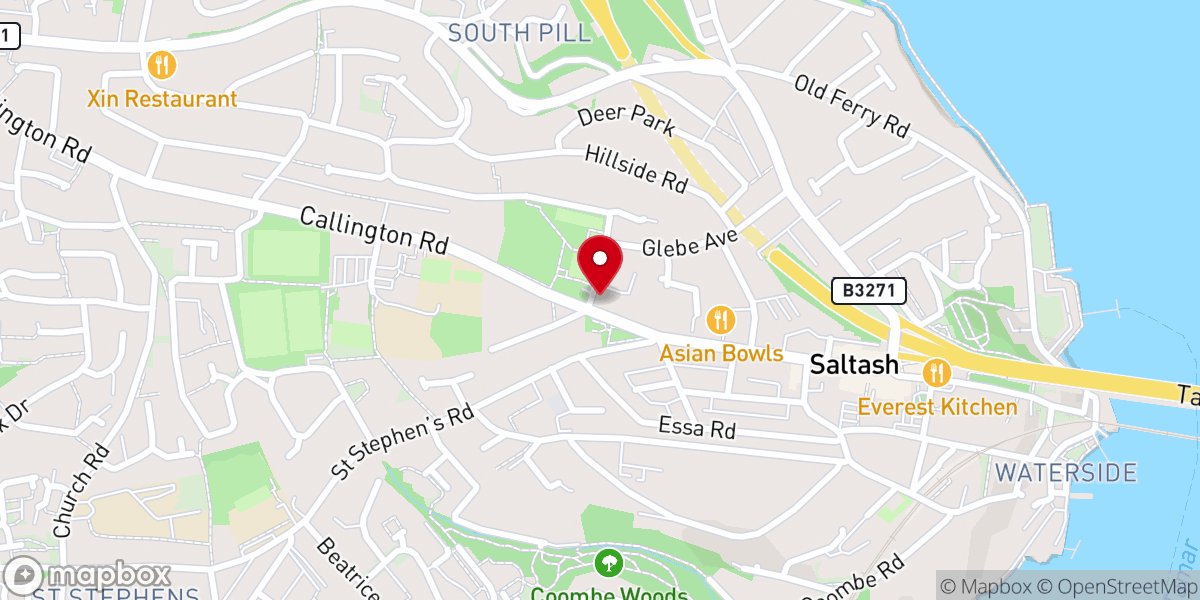 Map showing location of Saltash Wesley Methodist Church