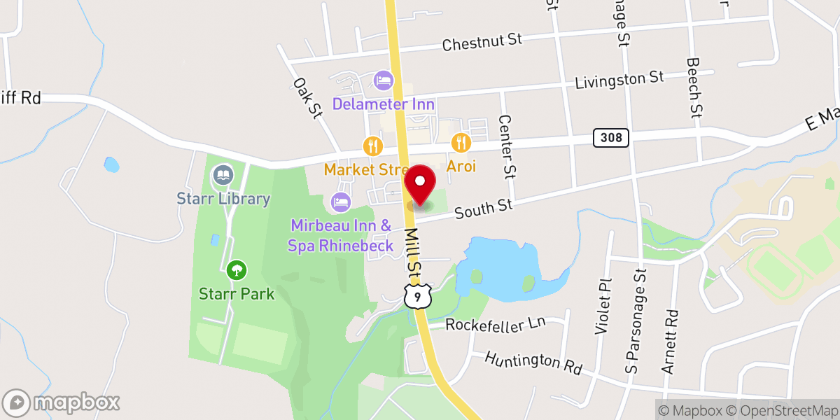 Map showing location of Rhinebeck Reformed Church