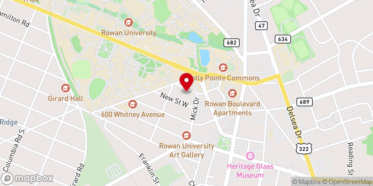 Map showing location of Newman House at Rowan University