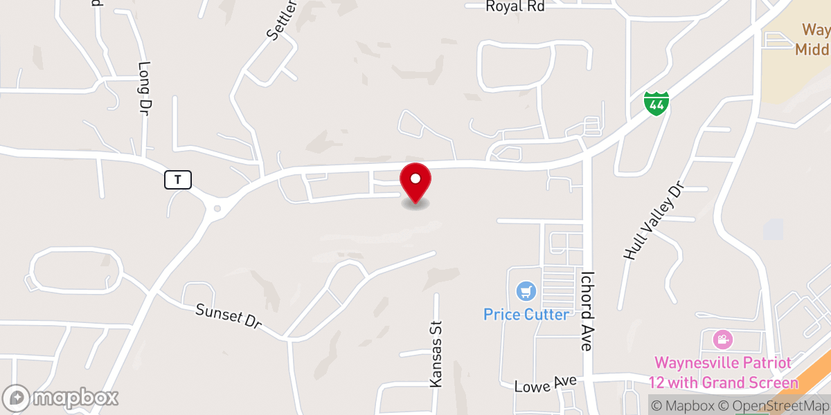 Map showing location of Waynesville Memorial Chapel 202 Historic