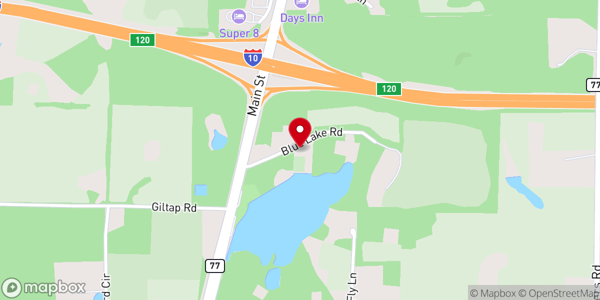 Map showing location of Blue Lake Baptist Church