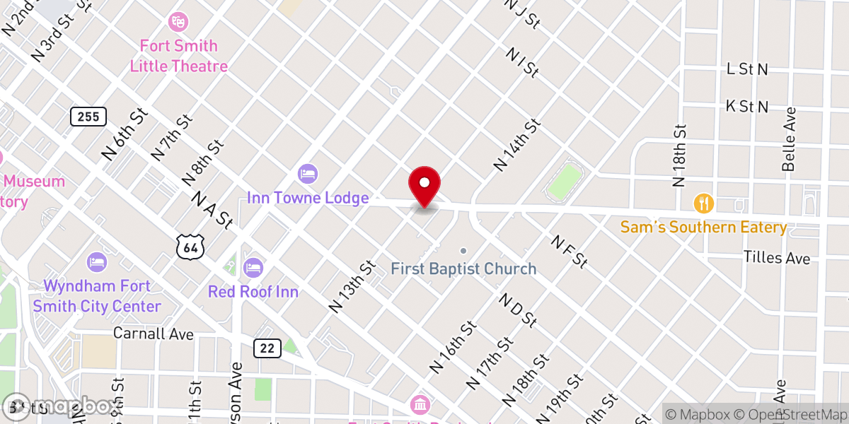 Map showing location of First Baptist Church