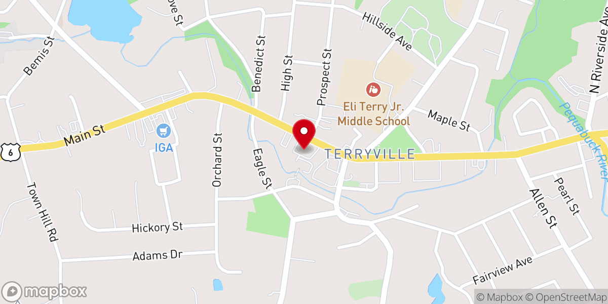 Map showing location of Terryville Congregational Church