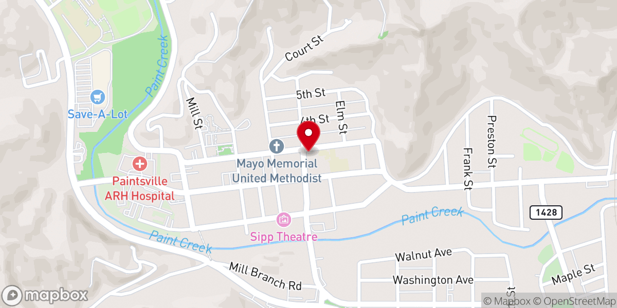 Map showing location of First Baptist Church of Paintsville