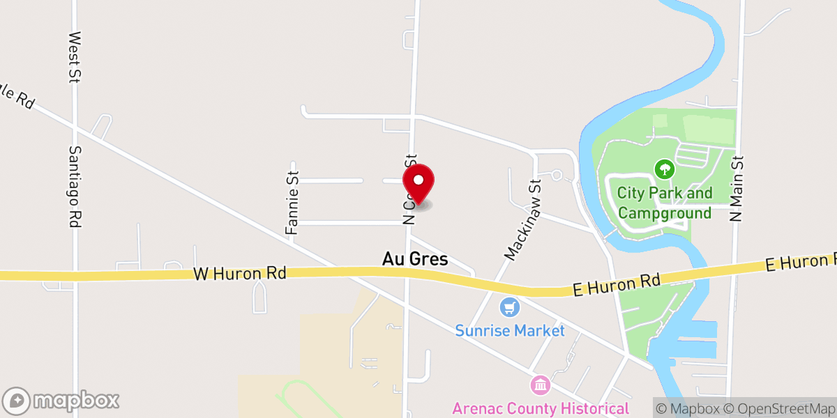 Map showing location of St. John Lutheran Church Au Gres