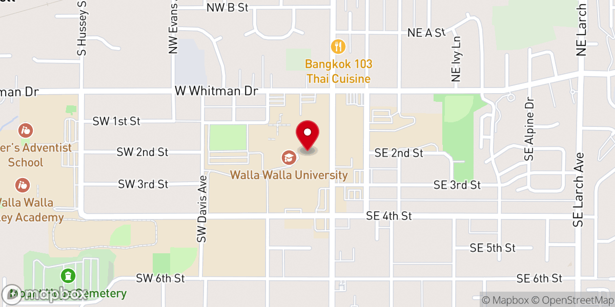 Map showing location of Walla Walla University Campus Ministries