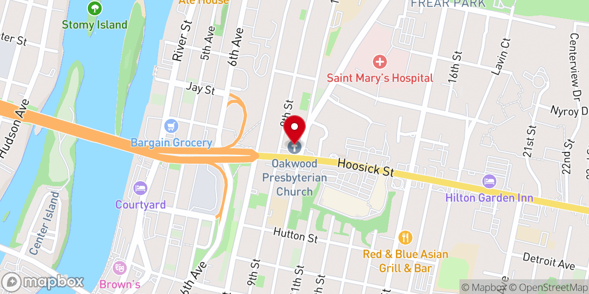 Map showing location of Oakwood Presbyterian Church