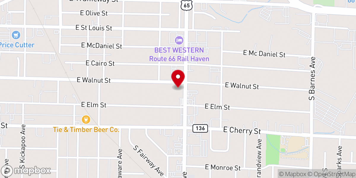 Map showing location of Glenstone Baptist Church