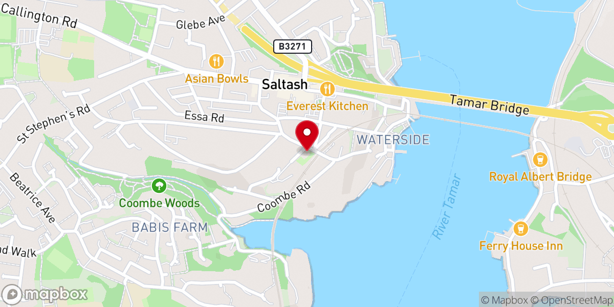 Map showing location of Saltash Baptist Church