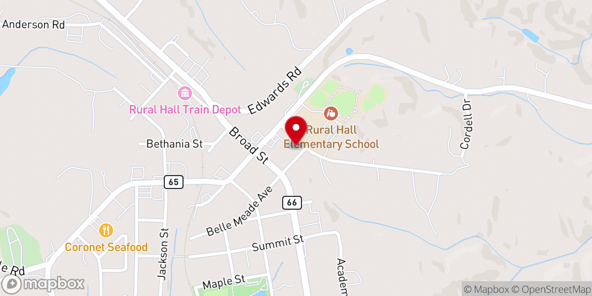 Map showing location of Rural Hall Church of God