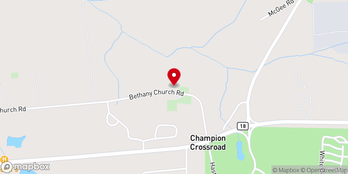 Map showing location of Bethany Baptist Church