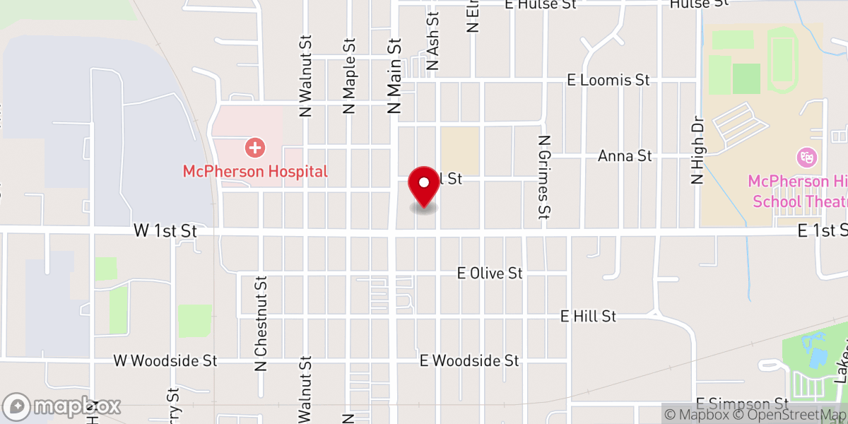 Map showing location of New Life Foursquare McPherson