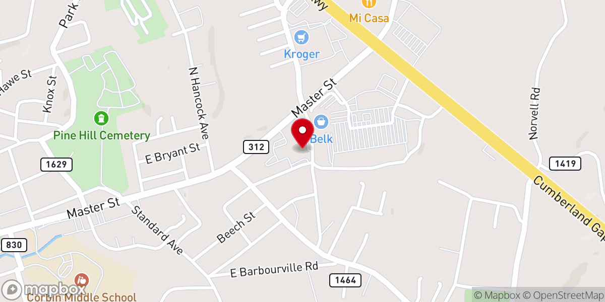 Map showing location of Christian Health Center Corbin