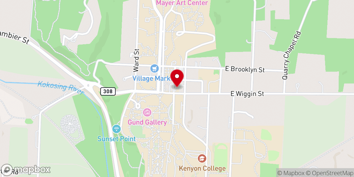 Map showing location of Kenyon College